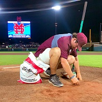 East Mississippi Community College Golf and Recreational Turf Management student Payton Smith patches the baseball mound on Mississippi State University’s Dudy Noble Field. Smith, who graduates from EMCC in December, works on MSU’s ground crew and has landed a paid internship working on the football field at the Kansas City Chief’s summer training camp. 